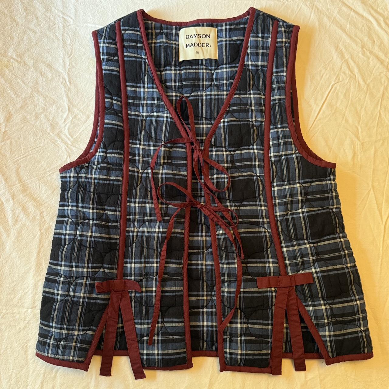 Quilted plaid bow vest