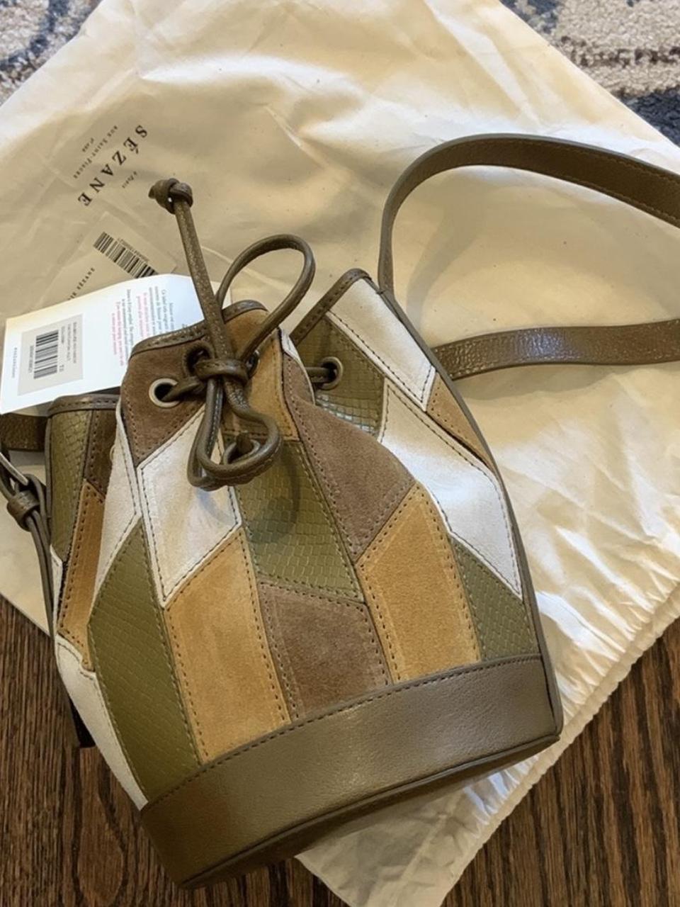 Patchwork bucket bag, suede
